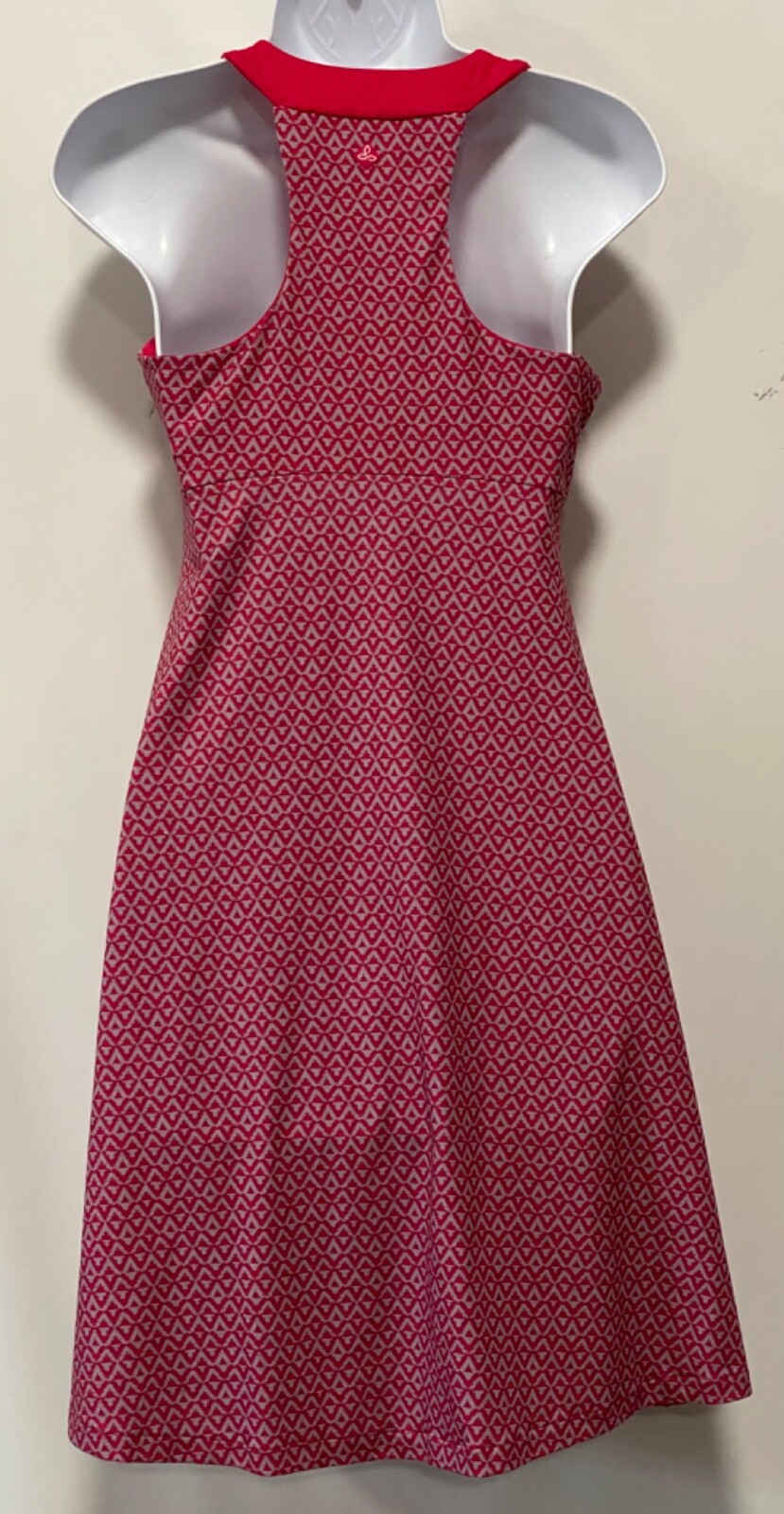 PrAna S Pink Gray Stretch Racerback Padded Shelf Bra Fit Flare Active Dress EUC