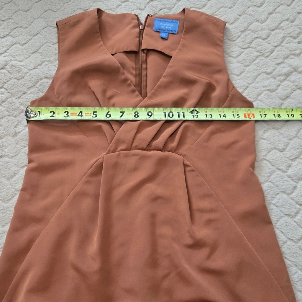 Simply Vera Wang Burnt Orange Burnt Brown Trim Sleeveless V-Neck Dress, Size 4