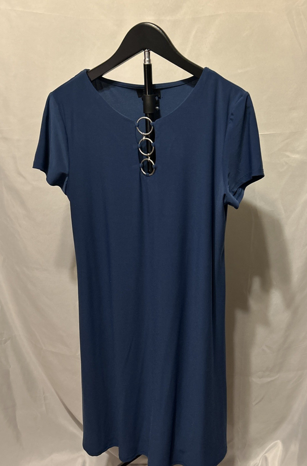 MSK sleeveless trapeze/swing dress size M brilliant blue w/silver ring accents