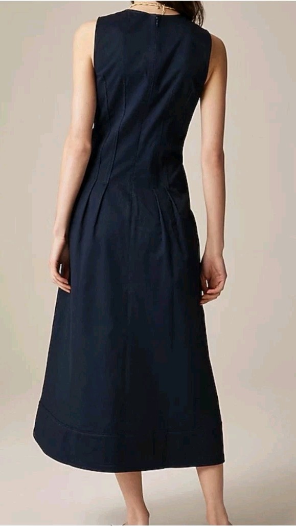 NWT J. Crew 2 Pintuck Midi Dress In Stretch Twill Navy Blue Sleeveless CD361