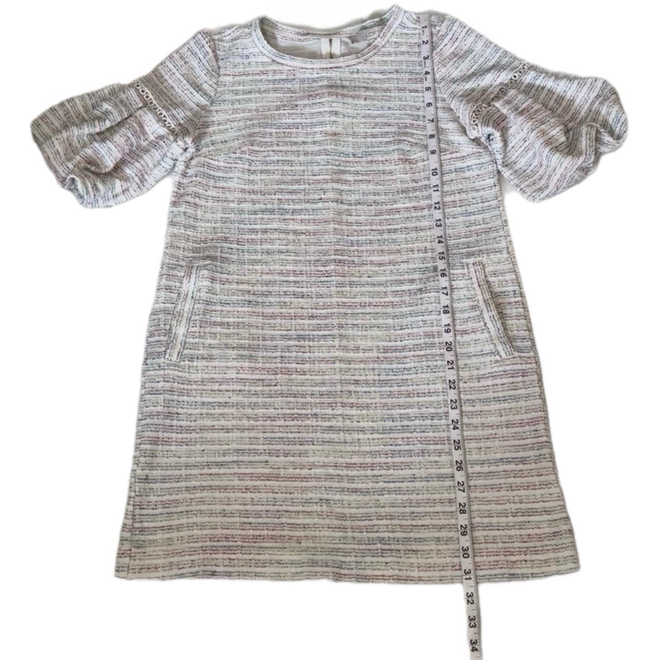 LOFT Cream Striped Scoop Neck Puff-Sleeve Mini Dress Size S