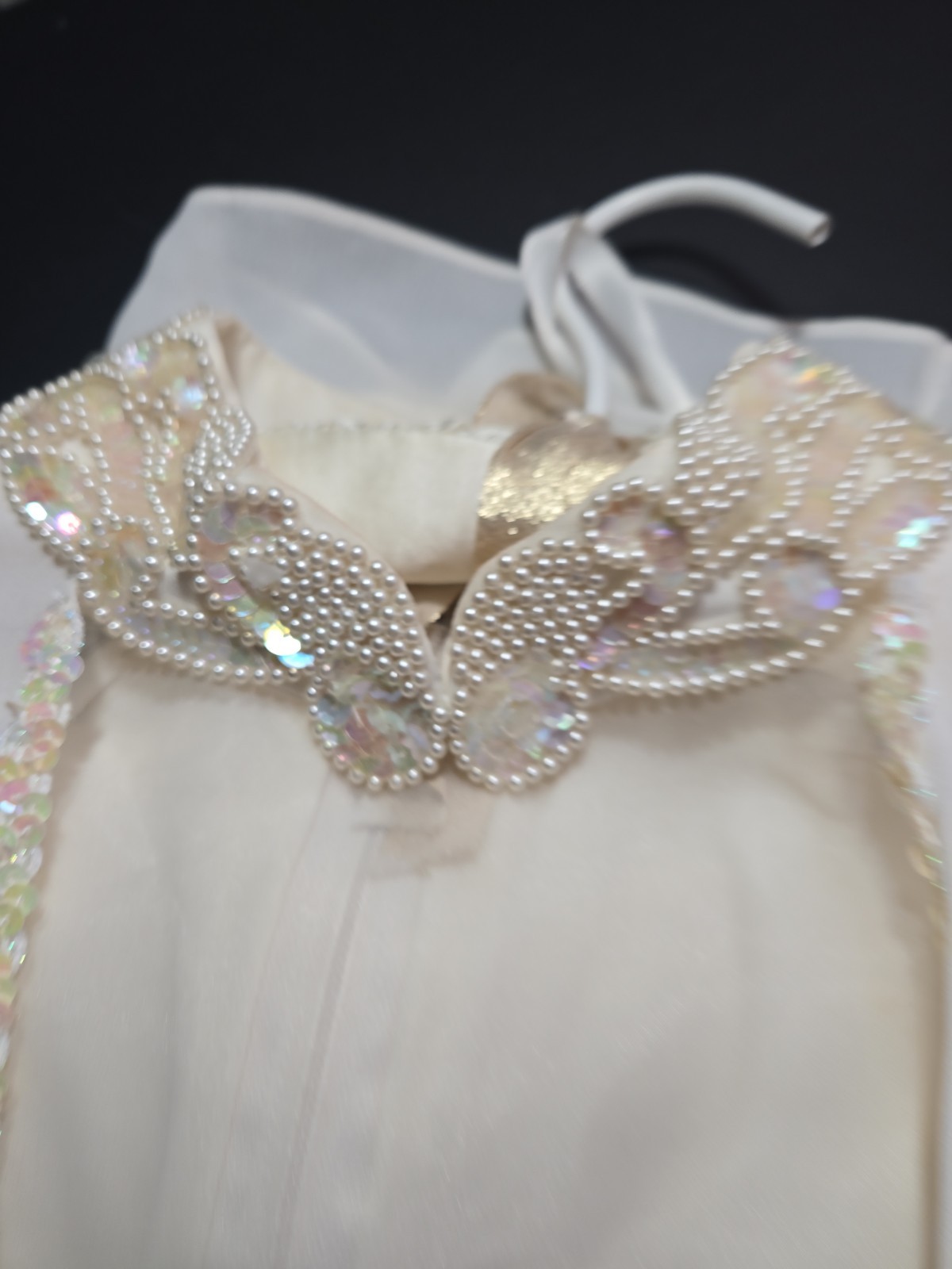 Patra Exquisite Ivory Beaded Sequin Flowy Evening Dress Size 14
