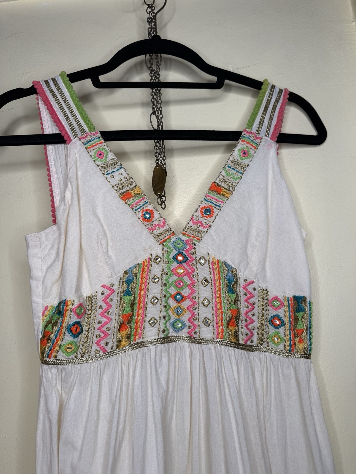 RAGA White Embroidered Maxi Dress Sz Small 100% Cotton