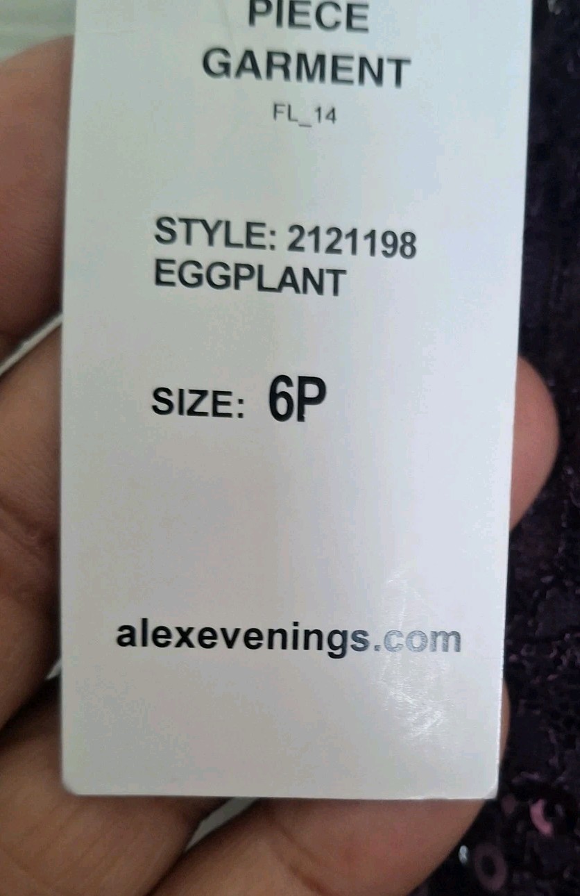 Alex Evenings Gown Eggplant Purple Embroidered Lace Size 6P Mother Of Bride