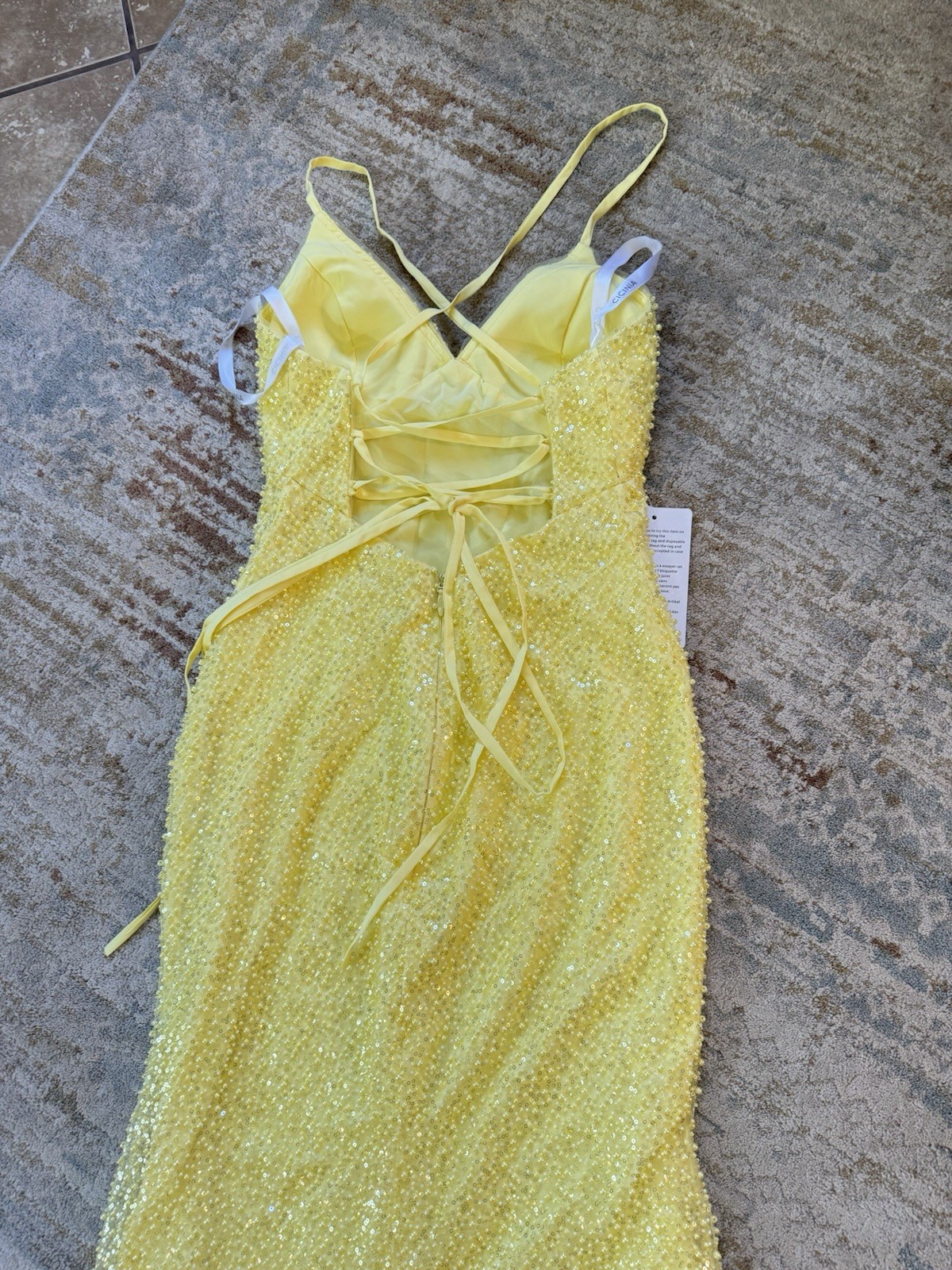 Cicinia V-Neck Daffodil Spaghetti Straps Prom Wedding Sequin Yellow Gown New