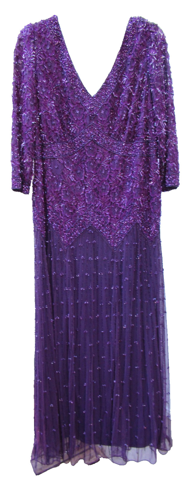 PISARRO NIGHTS Purple/Eggplant Beaded Midi Gown, 16W – Lovely for MOB