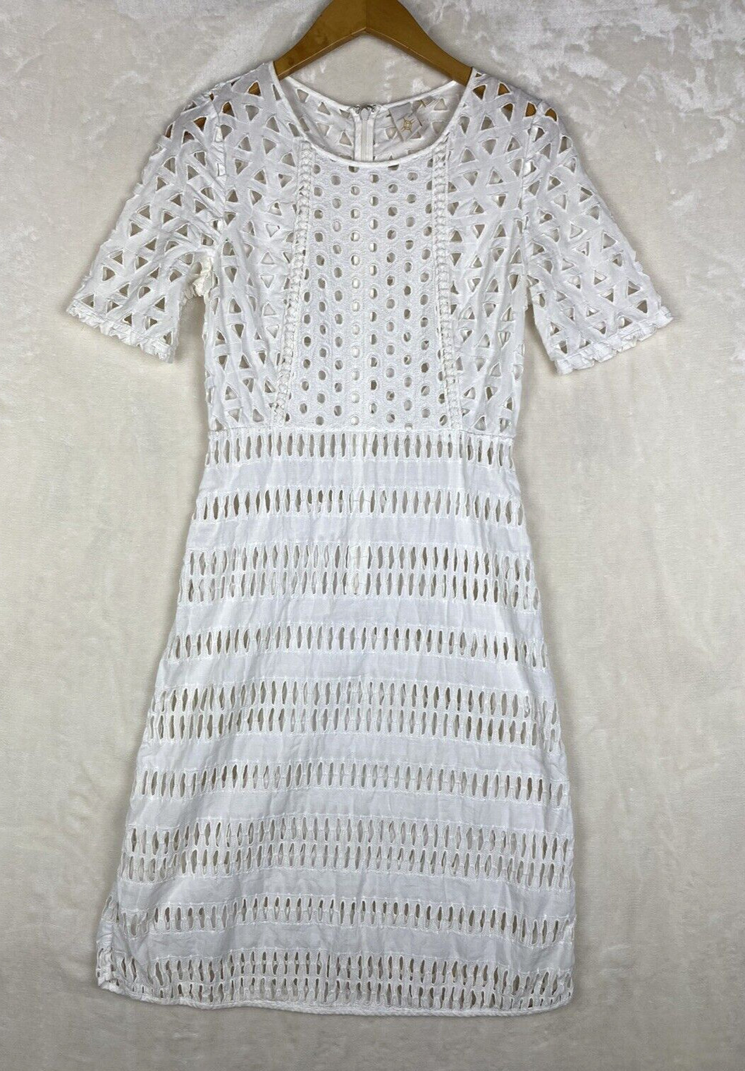 Eyelet Sheer A-line Dress Womens 2 100% Cotton Embroidery Natural Coverup Beach