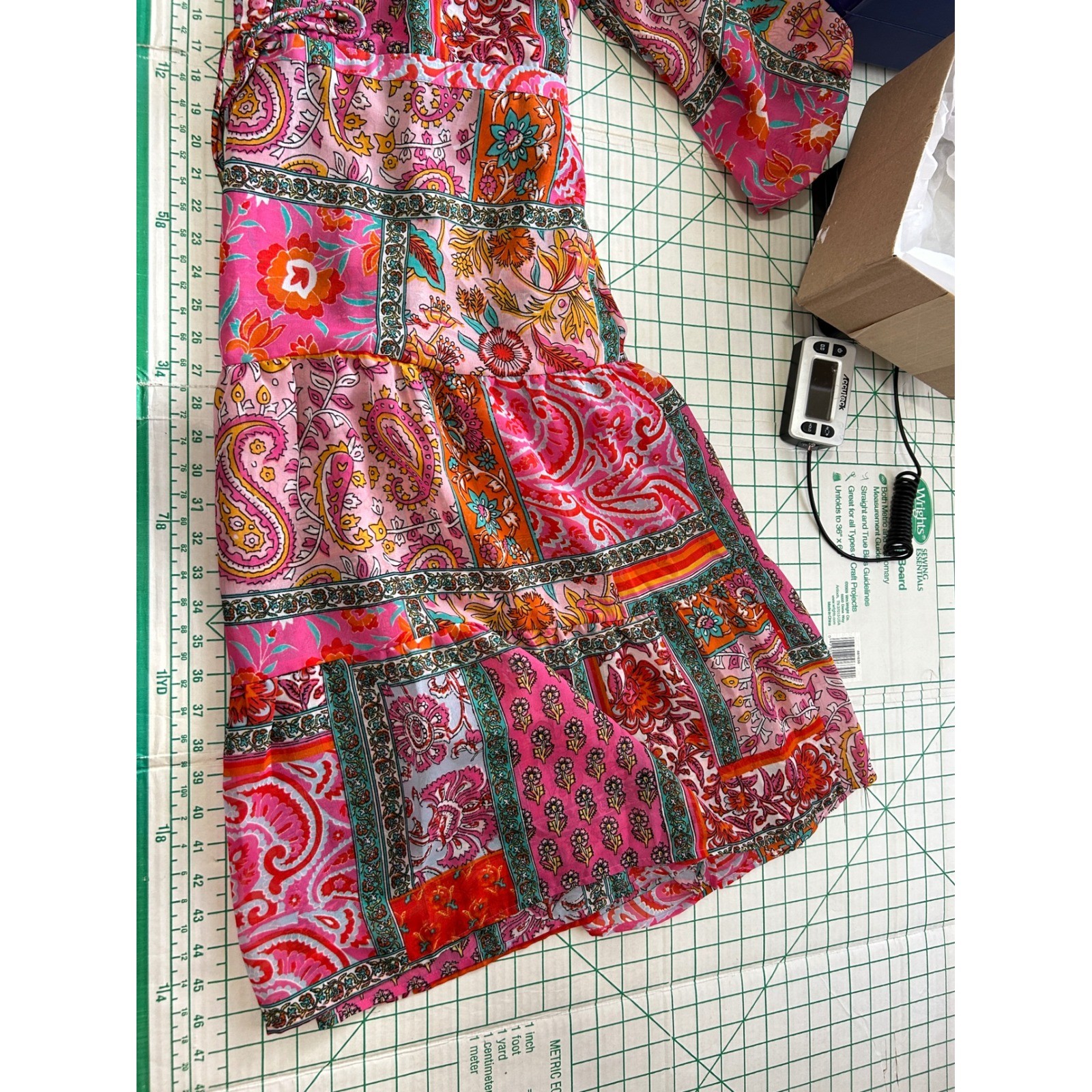 Soft Surroundings Pink Paisley Patchwork Tiered Midi Dress Petite Size XL Puffy
