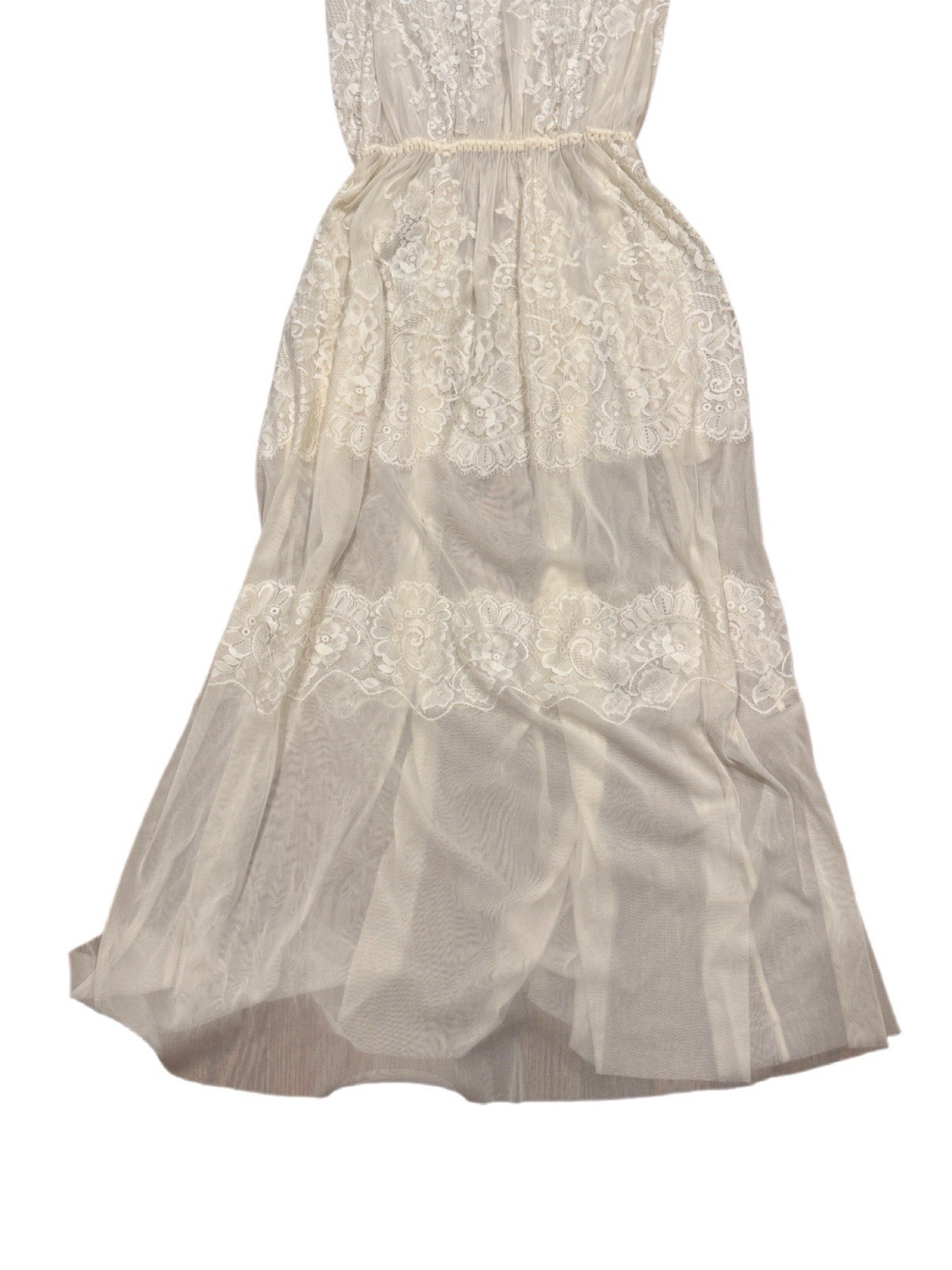 HAH Royal HAHness Eggshell Sheer Lace Maxi Dress XS/S Balloon Sleeve Pockets