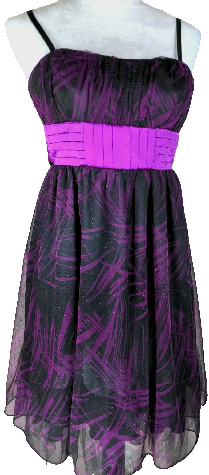 Vintage Y2K Babydoll Dress Teen Size Small (31 inch Chest) Black With Purple Bow