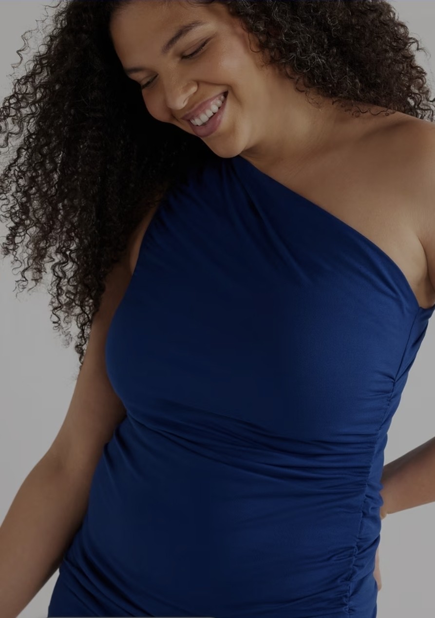 Sofia Navy Blue One Shoulder Plus Size Dress Size XXL