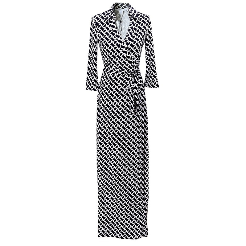 Size 2 4 DVF Diane von Furstenberg Iconic ABIGAIL Chain Link Wrap Maxi Dress