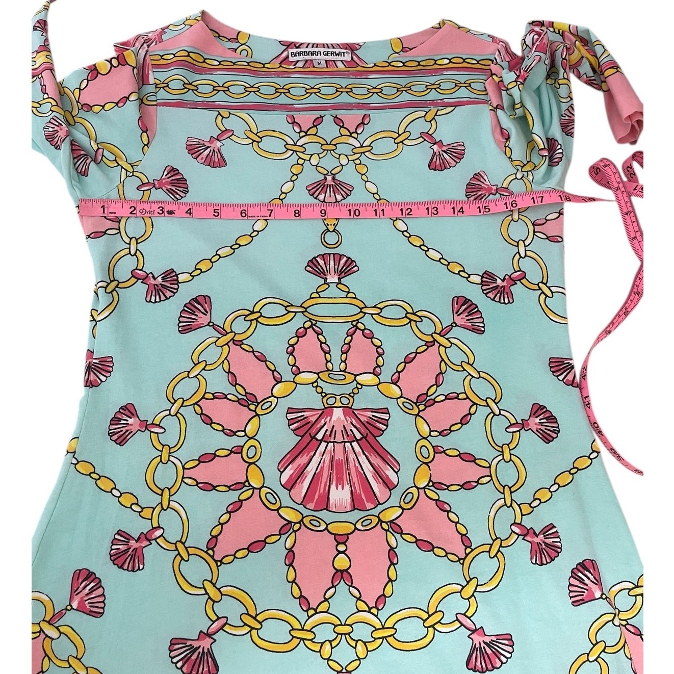 Barbara Gerwit Printed Dress Shells Chains Resort Wear Coastal Women’s Sz Medium