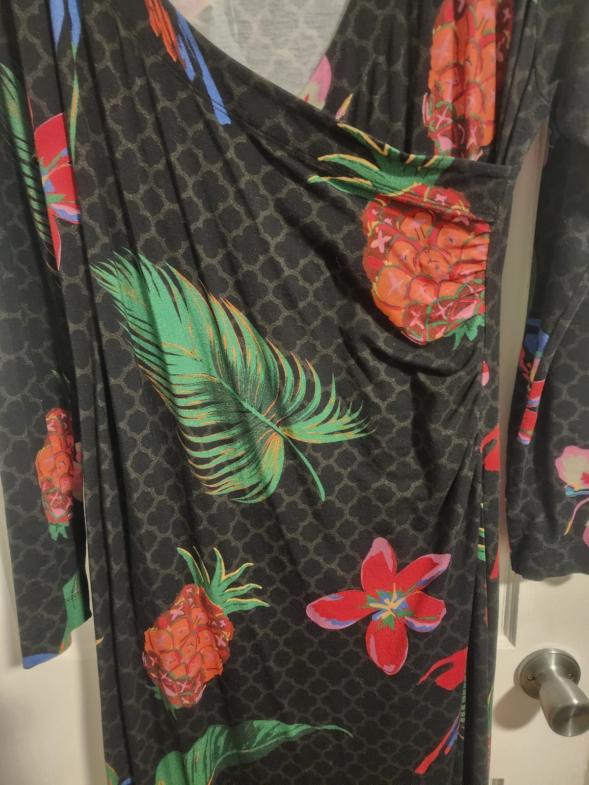 Soft Surroundings Tall Large Wrap Maxi Dress Black Tropical Floral Parrot