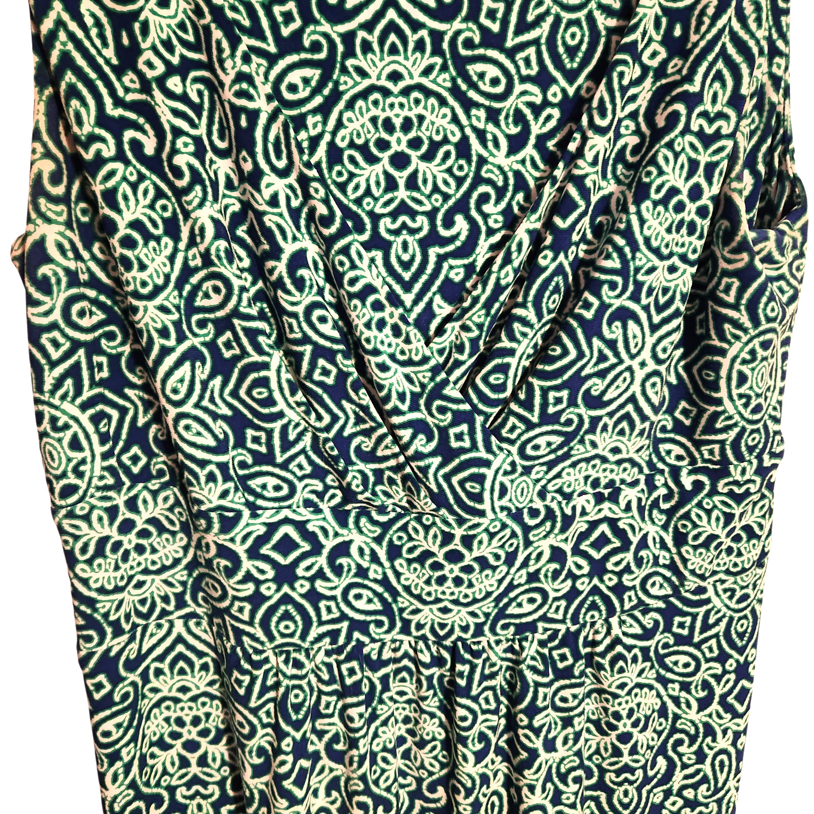 Chaps Maxi Dress Cross-Over V-Neck Green/Blue Mandala Knit Womens Size Medium