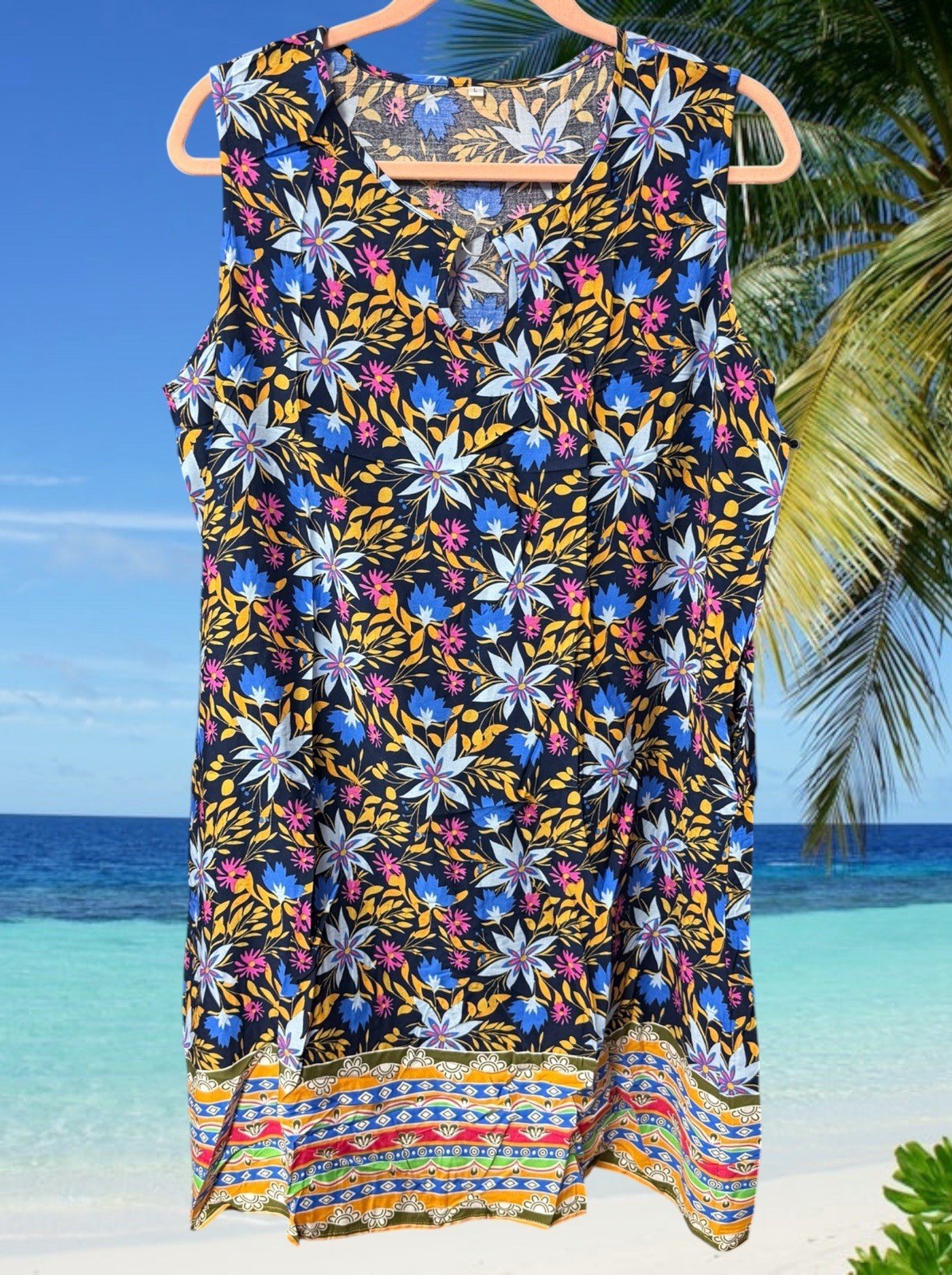 Women’s size large sleeveless tank top shift mini dress lightweight floral new