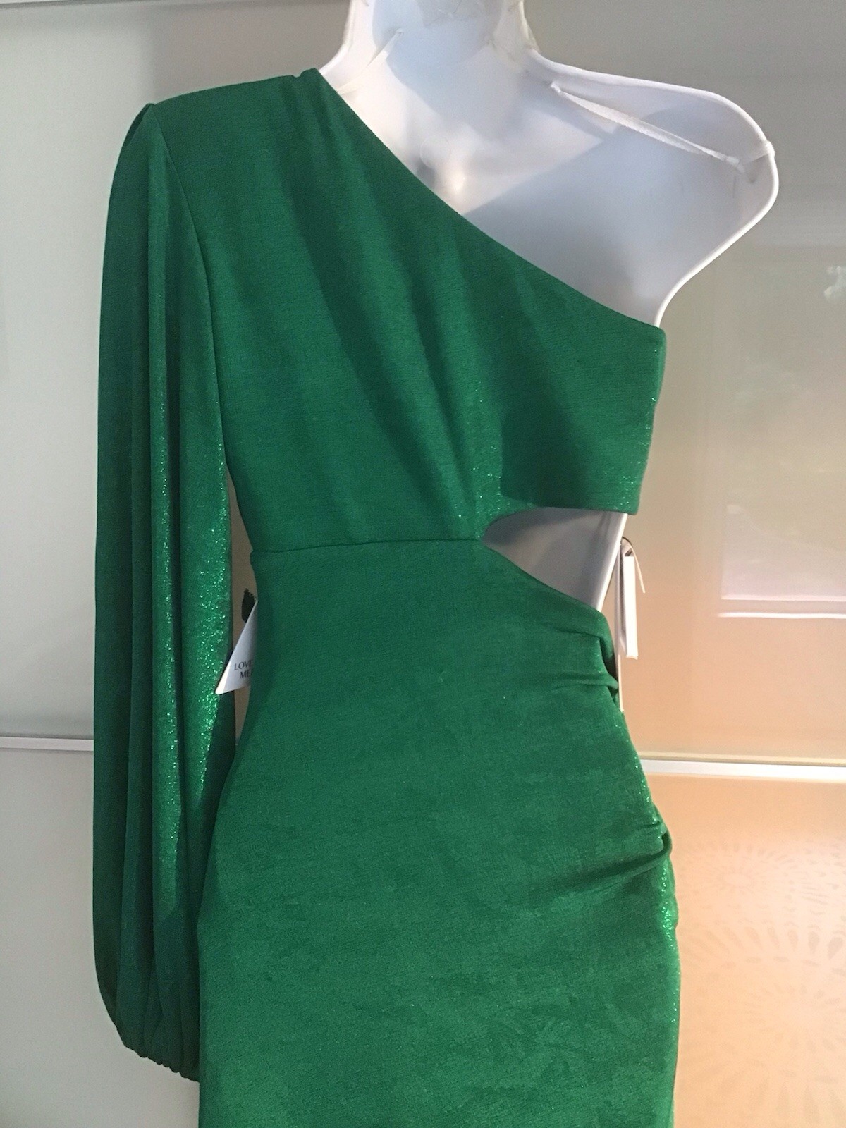 NADINE MERABI ONE SHOULDER MINI DRESS WITH FRINGE DITAIL NIKKI GREEN DRESS S/M