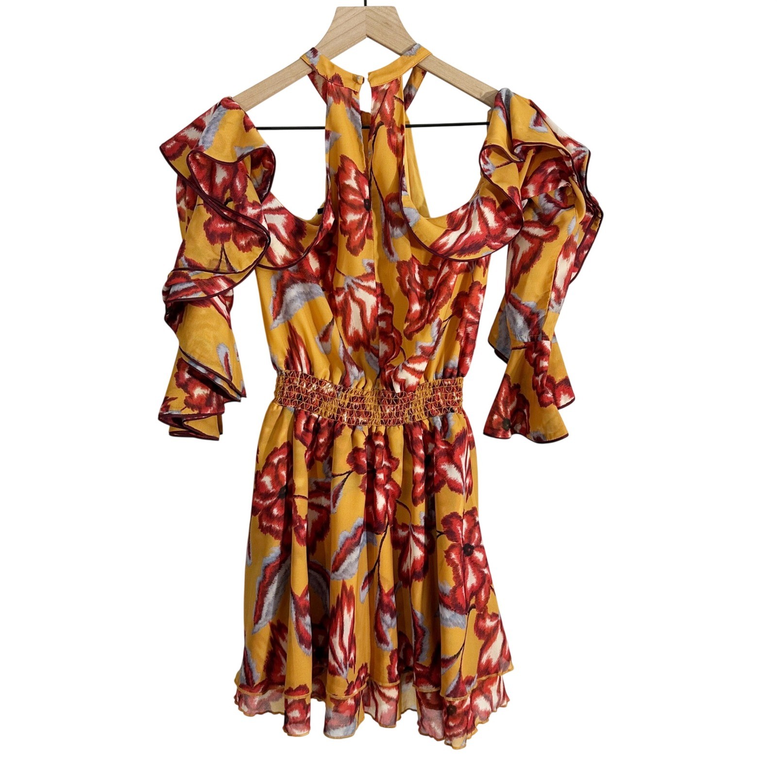 House of Harlow Revolve Harmony Reims Floral Cold Shoulder Mini Dress Small Boho