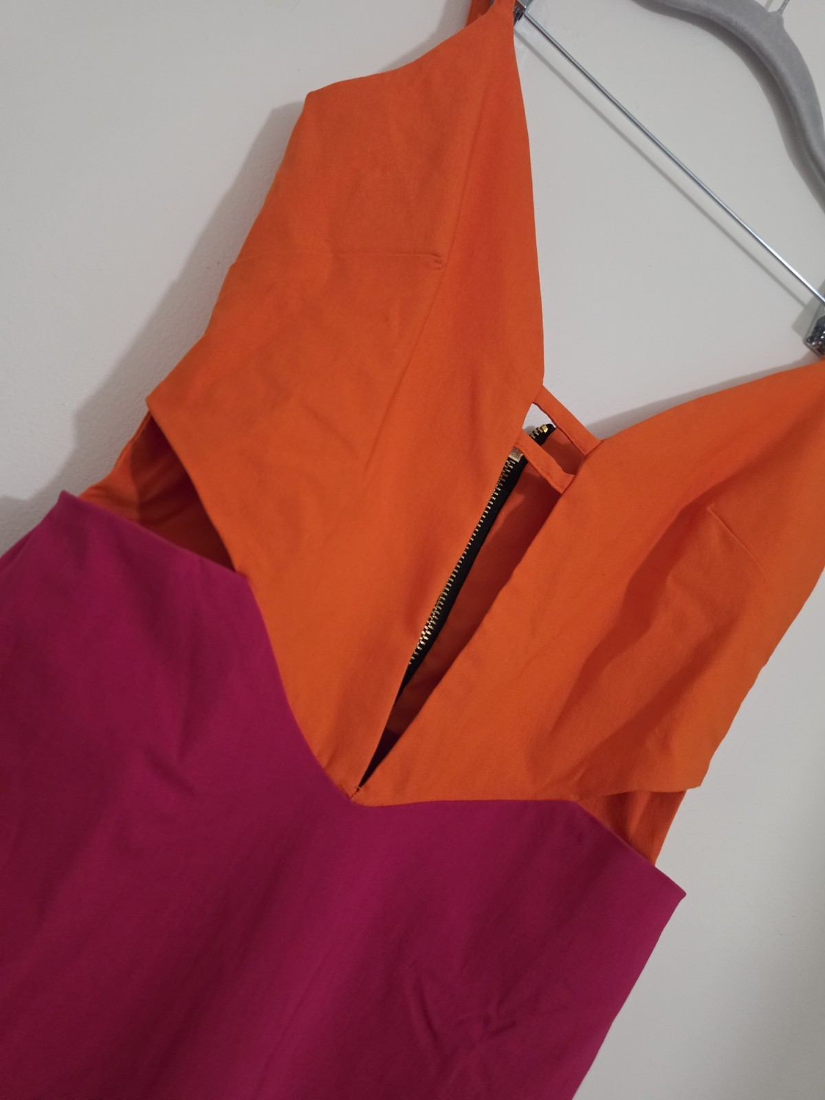 Vesper London Colorblock Bodycon Midi Dress Orange Pink Size 6 Women’s