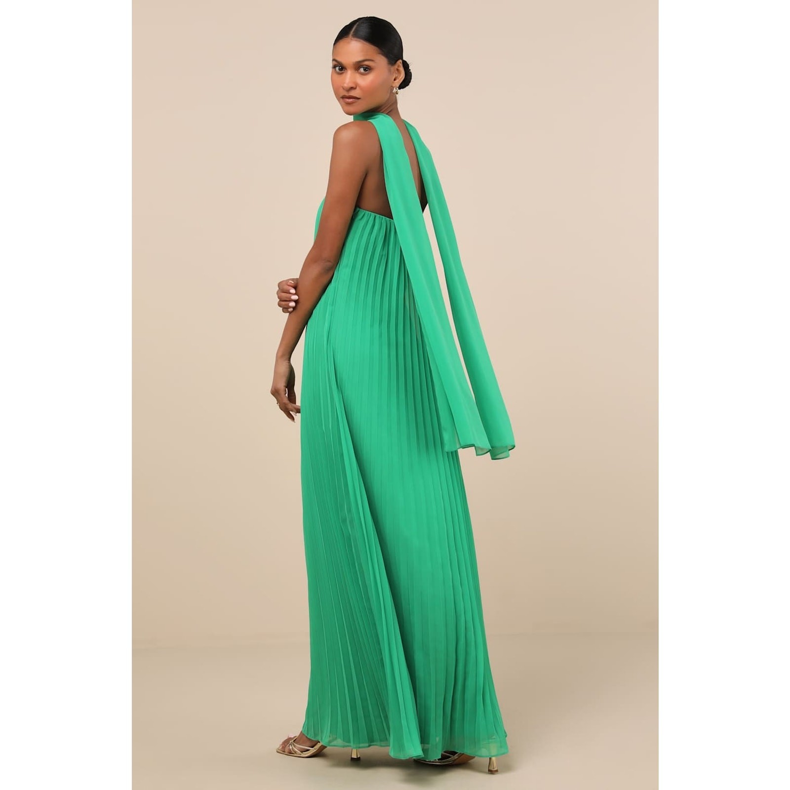 NWT Lulus Lael Green Pleated Strapless Dress and Scarf Set Wedding Banquet Sz S