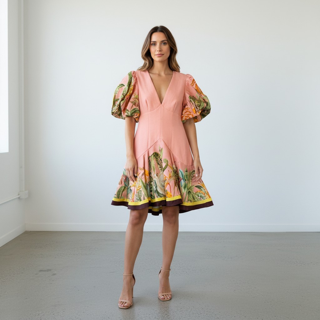 ALEMAIS Papaya Mini Dress European Flax Dress Size 0 Garden Party Wedding NWT