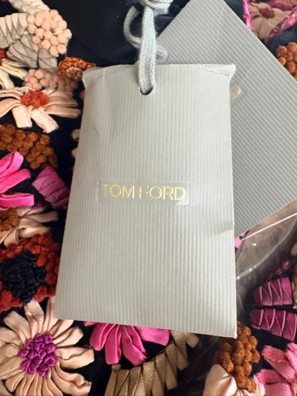 Tom Ford Silk Mesh Sheer Floral Appliqué Mini Dress IT 38 Leather Italy Couture