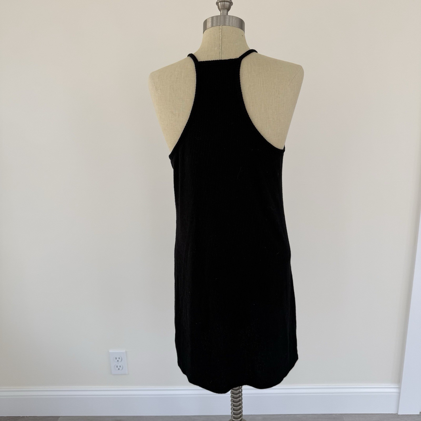 VANS Black Spaghetti Strap Ribbed Jersey Knit Sporty Short Sun Dress Size L