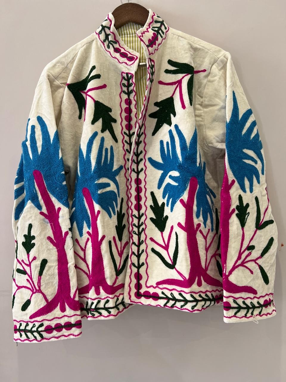 Handmade Hand-Embroidered Leopard Floral Velvet Jacket, Velvet Embroidered