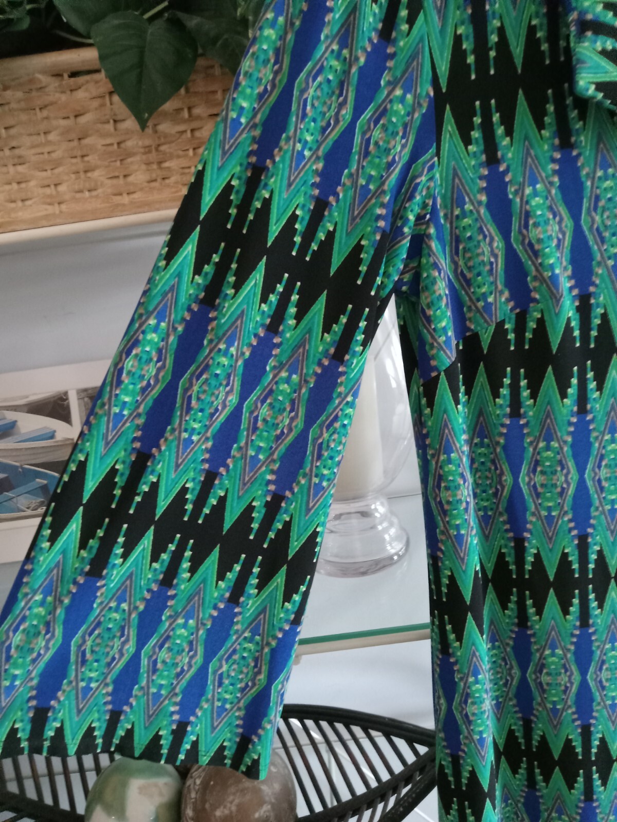 Laundry by Design Geometric Ikat Shift Dress Blue Green Sz 8 Mod Resort Vacation