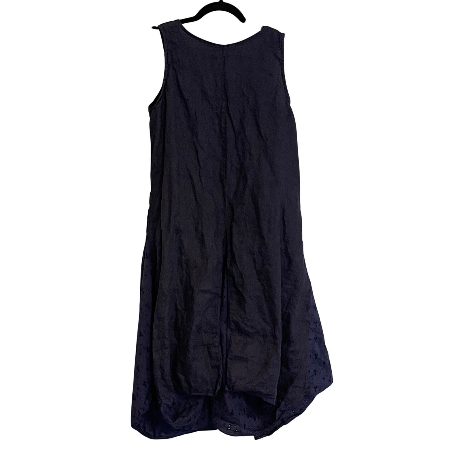 LIN Nature Navy Blue Sleeveless Midi Dress Eyelet Sz 40 Made in Italy Lagenlook