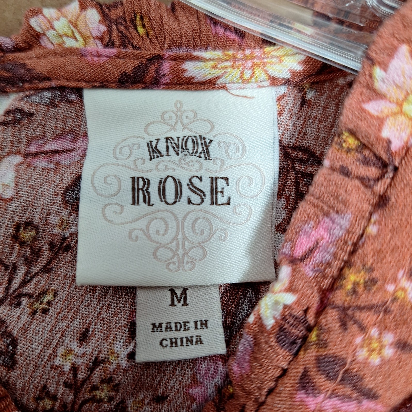KNOX ROSE Peasant Midi Dress Sz M Rusty Orange Floral Cottagecore Prairie Boho