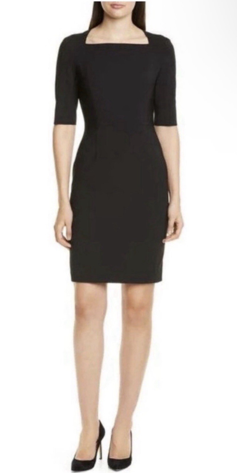 BOSS HUGO BOSS Dipiseta 96% Virgin Wool Square Neck Sheath Dress US 6