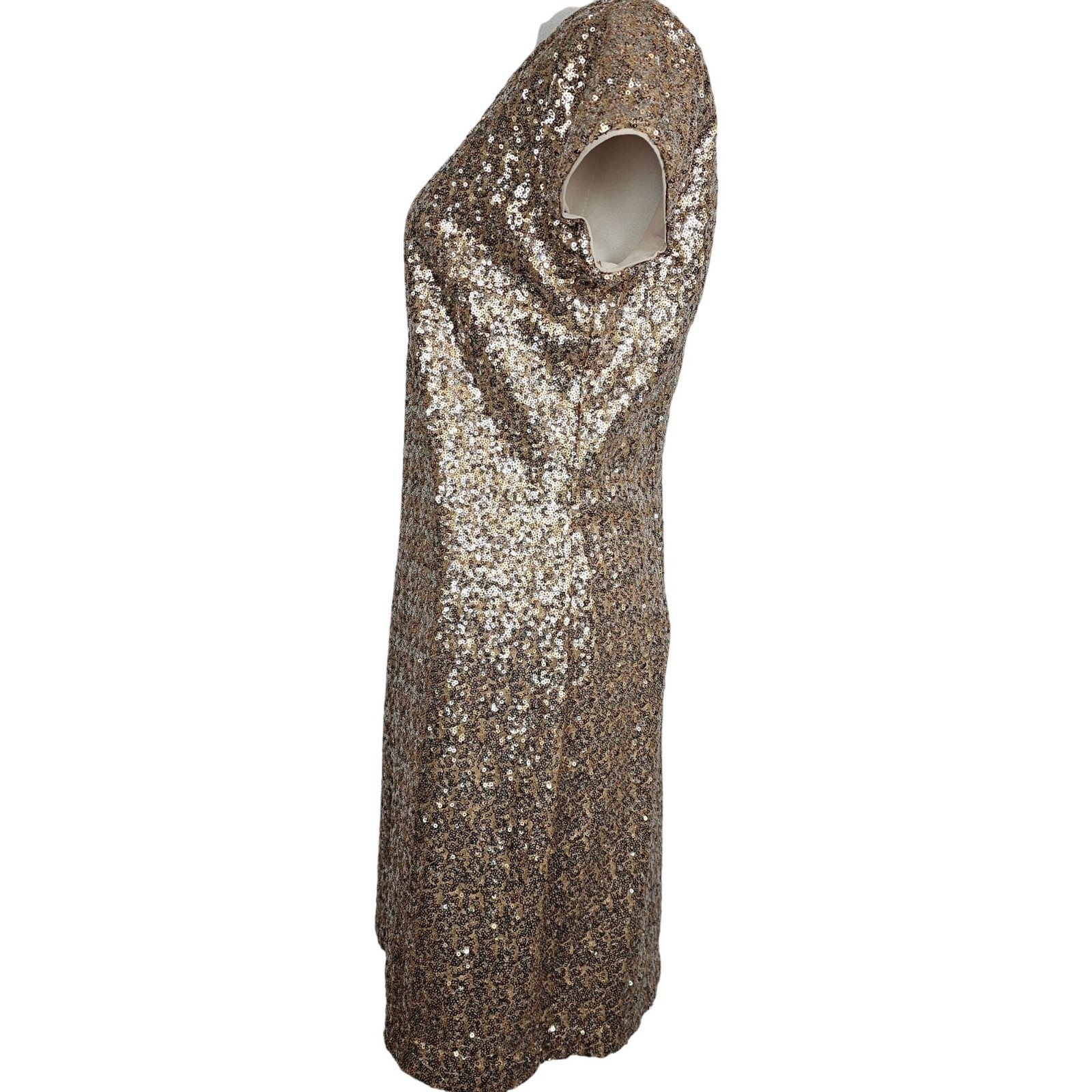 Party Glam Chic Gold Shimmer Sequin Sparkle Y2K T-Shirt Mini Dress Small Lined