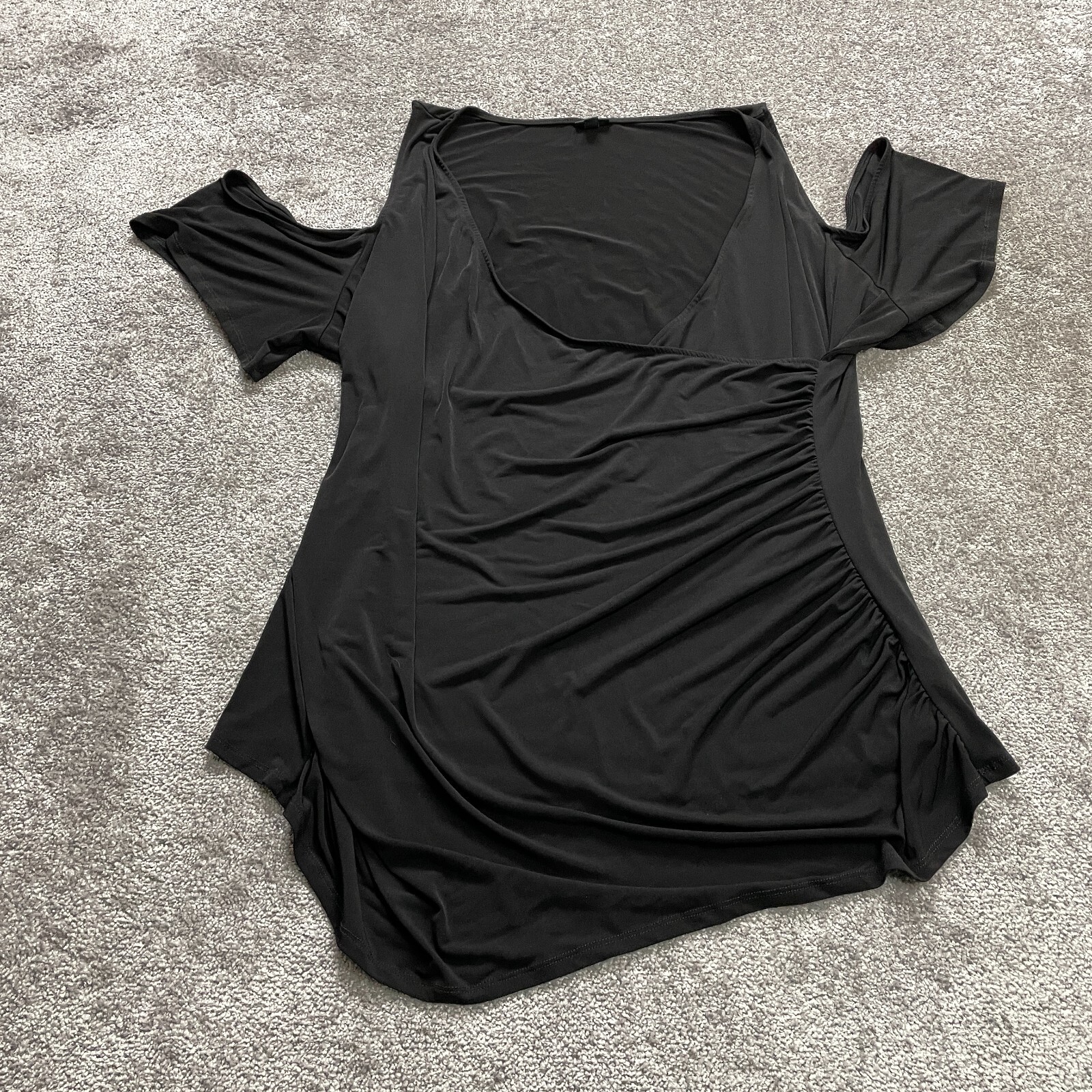 Torrid Dress Womens 6 Black Cold Shoulder Sleeve Ruched Sides Stretch Midi Wrap