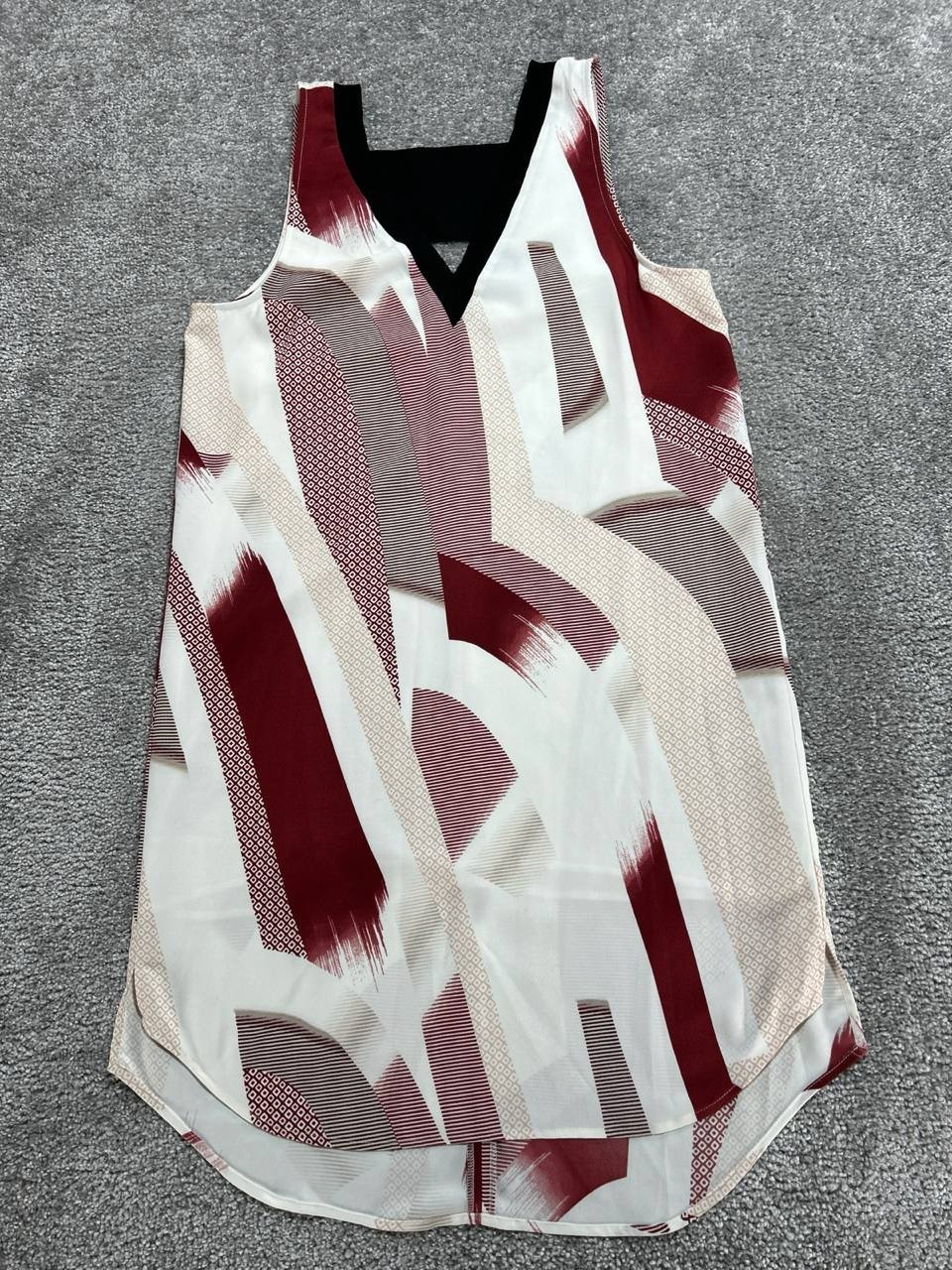 Trouve Shift Dress Womens Small Multicolor Abstract Print High Low Hem V Neck