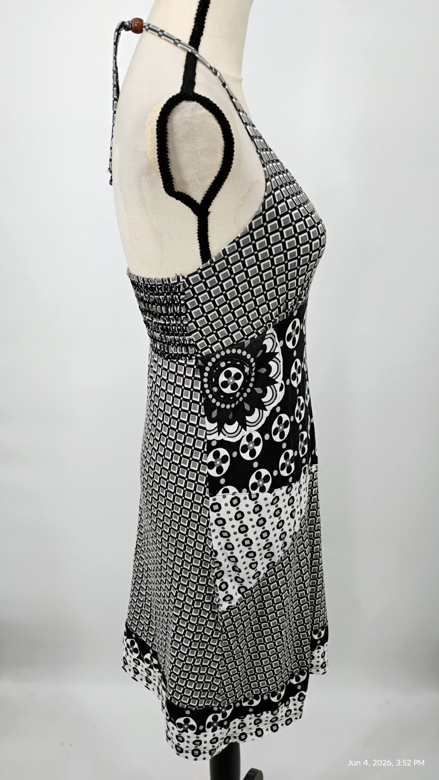 Prana Halter Geo Patchwork Dress Organic Cotton Elastane Smocked Medium