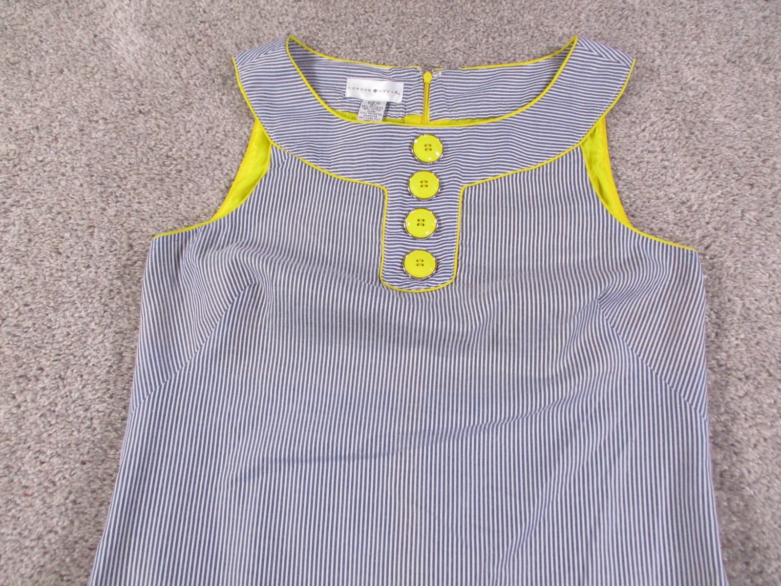London Style Womens 12 Dress Polyester Cotton Blue Stripe Henley