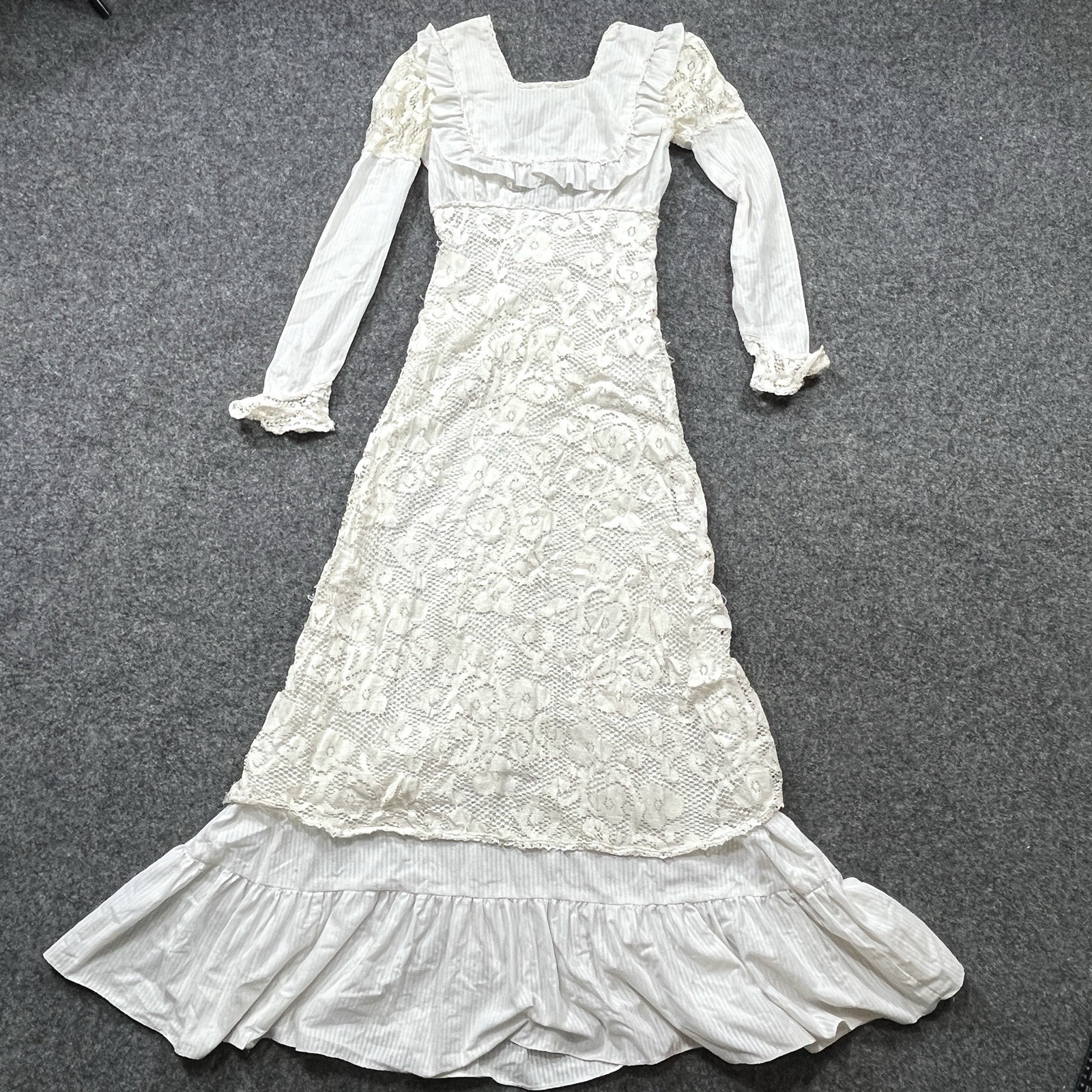Vintage Gunne Sax Jessica White Lace Maxi Dress Size 9 Prairie Boho Victorian