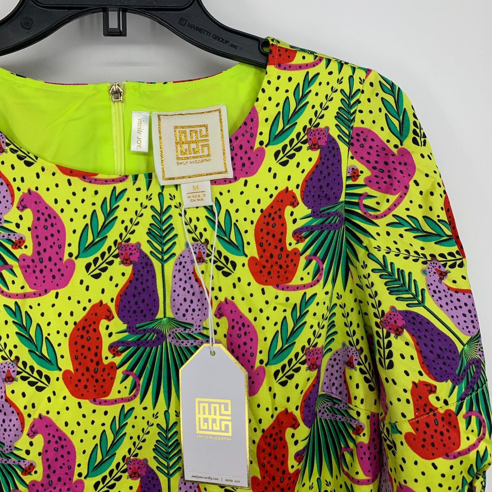 Emily McCarthy Lola Dress Womens Size Medium Peekaboo Yellow Animal Ruffle NWT