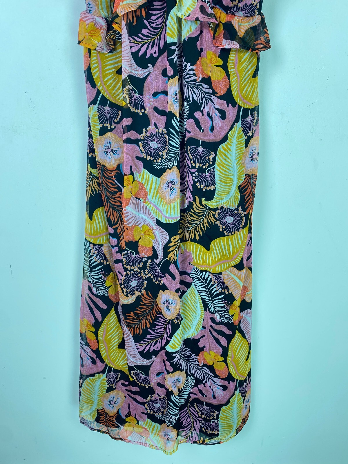 JDY Black Pink Multi Tropical Floral Midi A-Line Dress Open Back XL NEW