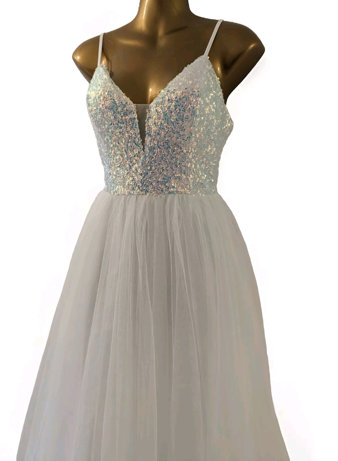 FAERIESTY womens white sequin embellished lace back ballgown dress size 12 prom