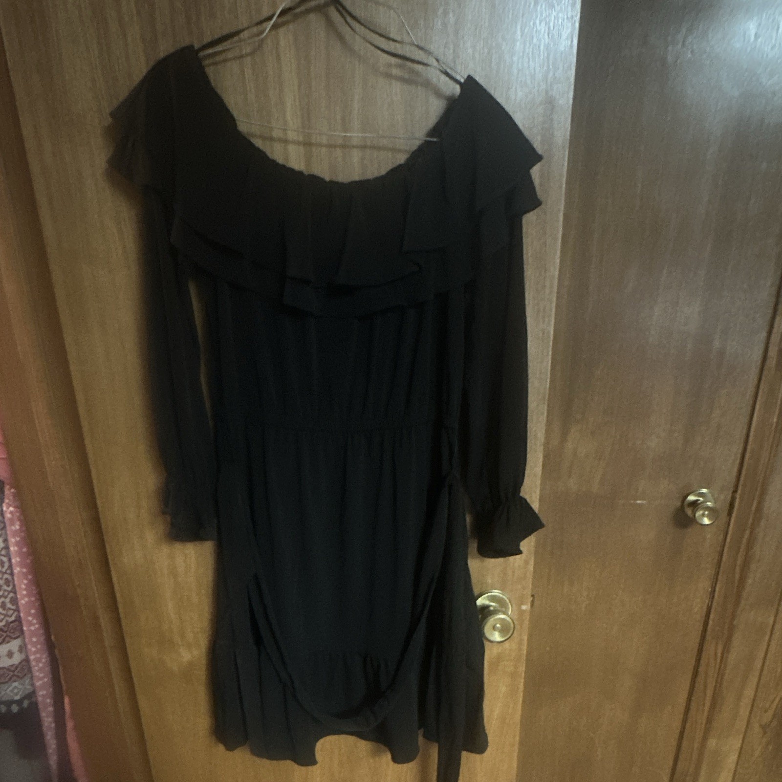 Michael Michael Kors Black Off Shoulder Ruffle Chiffon Short Dress S Shift