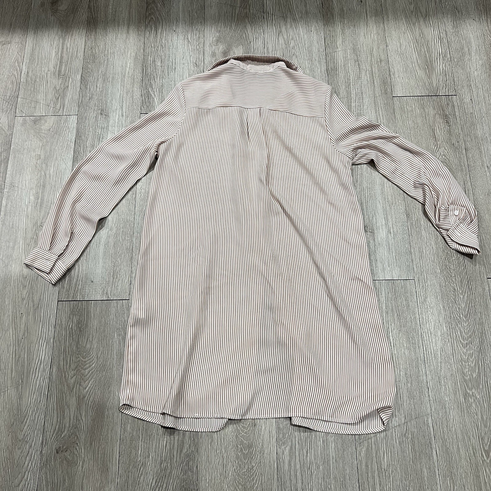 Forever 21 Brown and Beige Striped Long Sleeve Shirt Dress Women’s Size Small