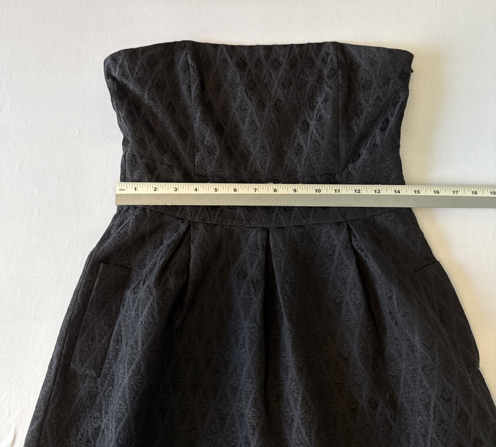 Halogen Strapless Fit & Flare Black Jacquard Dress Pockets 8 Little Black Dress
