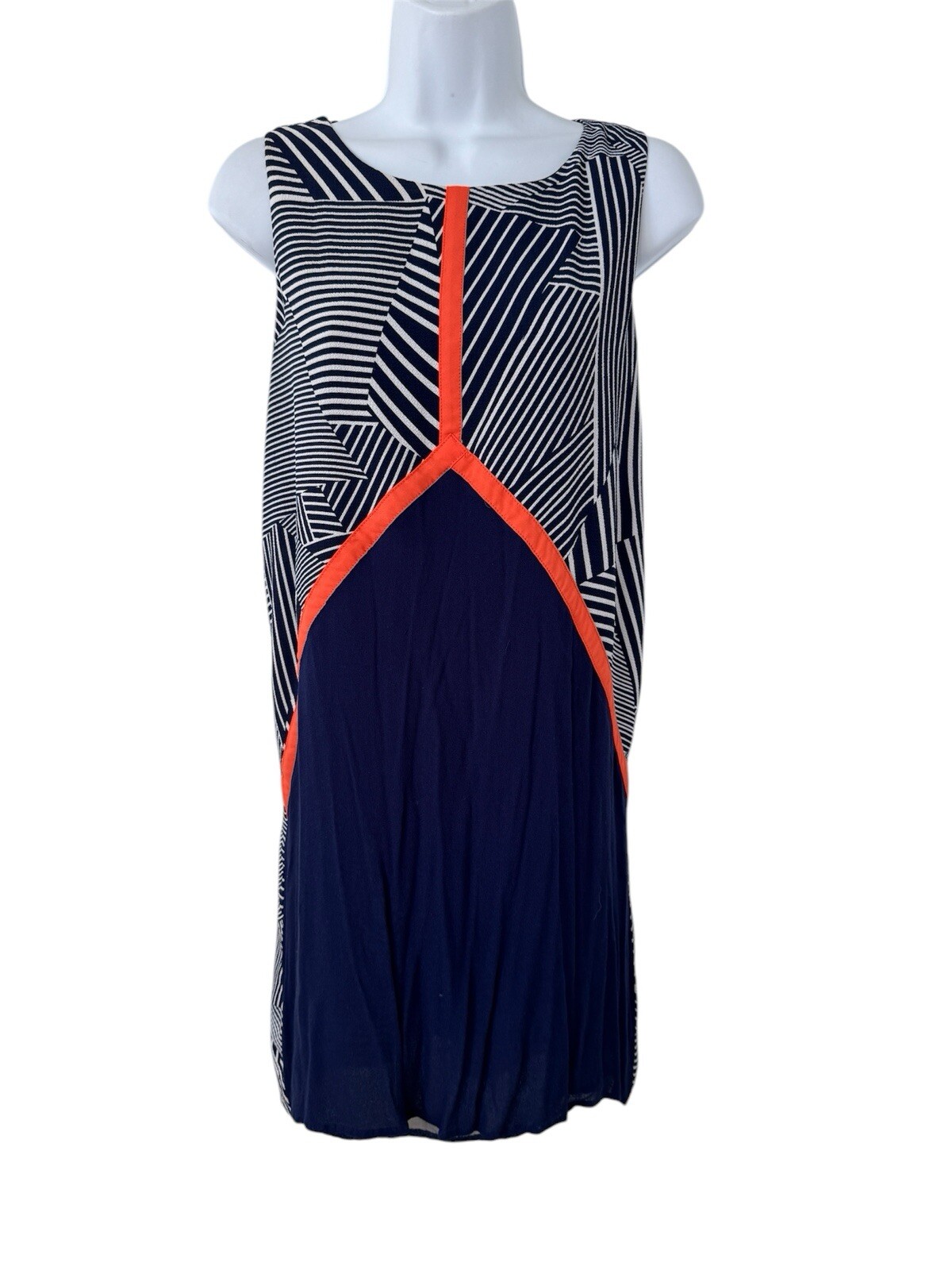 THML Women’s Small DRESS Navy Blue White Orange Striped Sleeveless Lined TM3674