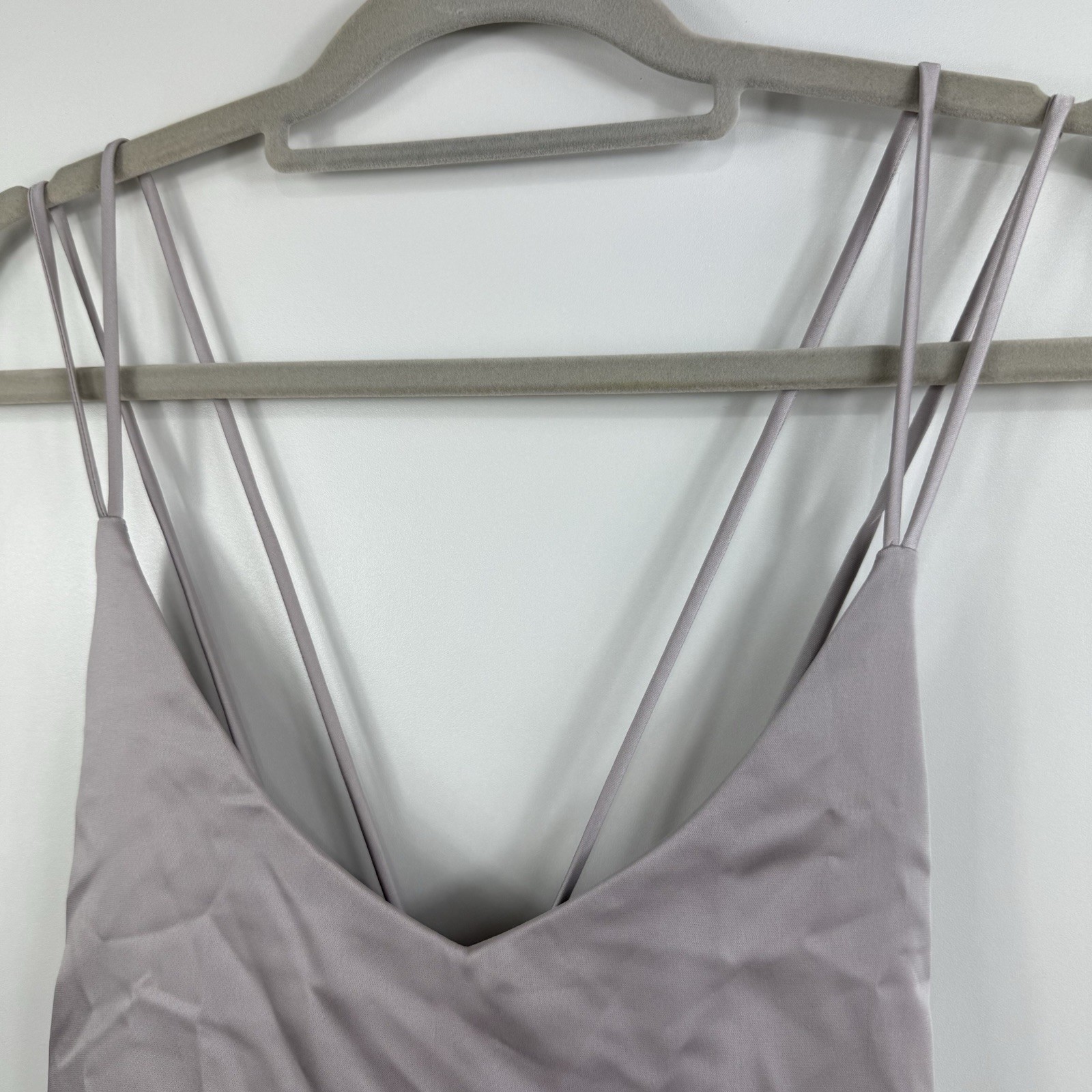 NWT Mod Ref Grey Taupe Eloise Crossback Midi Slip Dress Medium Satin Strappy