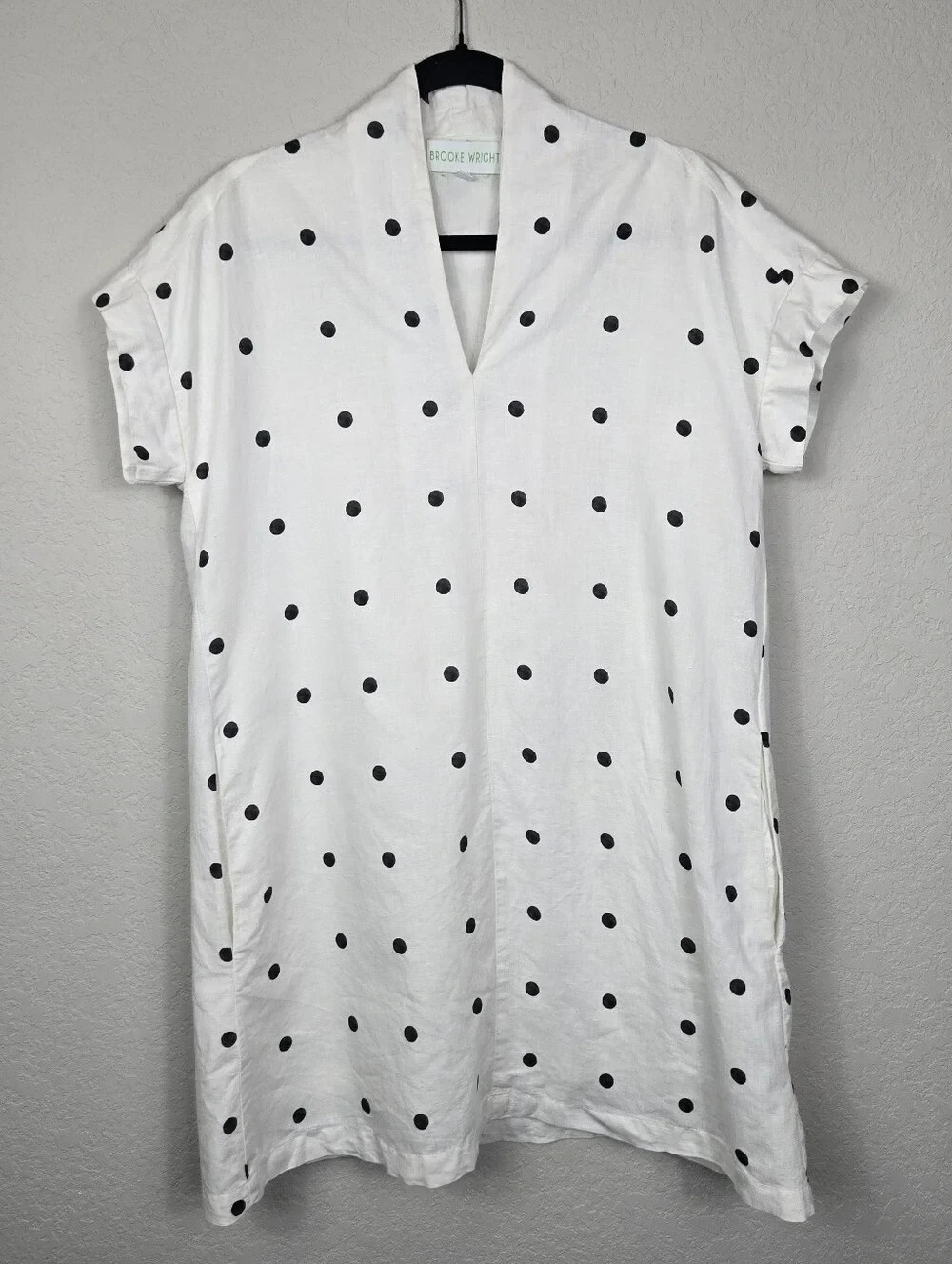Brooke Wright Nancy Linen Cotton Polka Dot Shift Dress Lined Women’s Medium