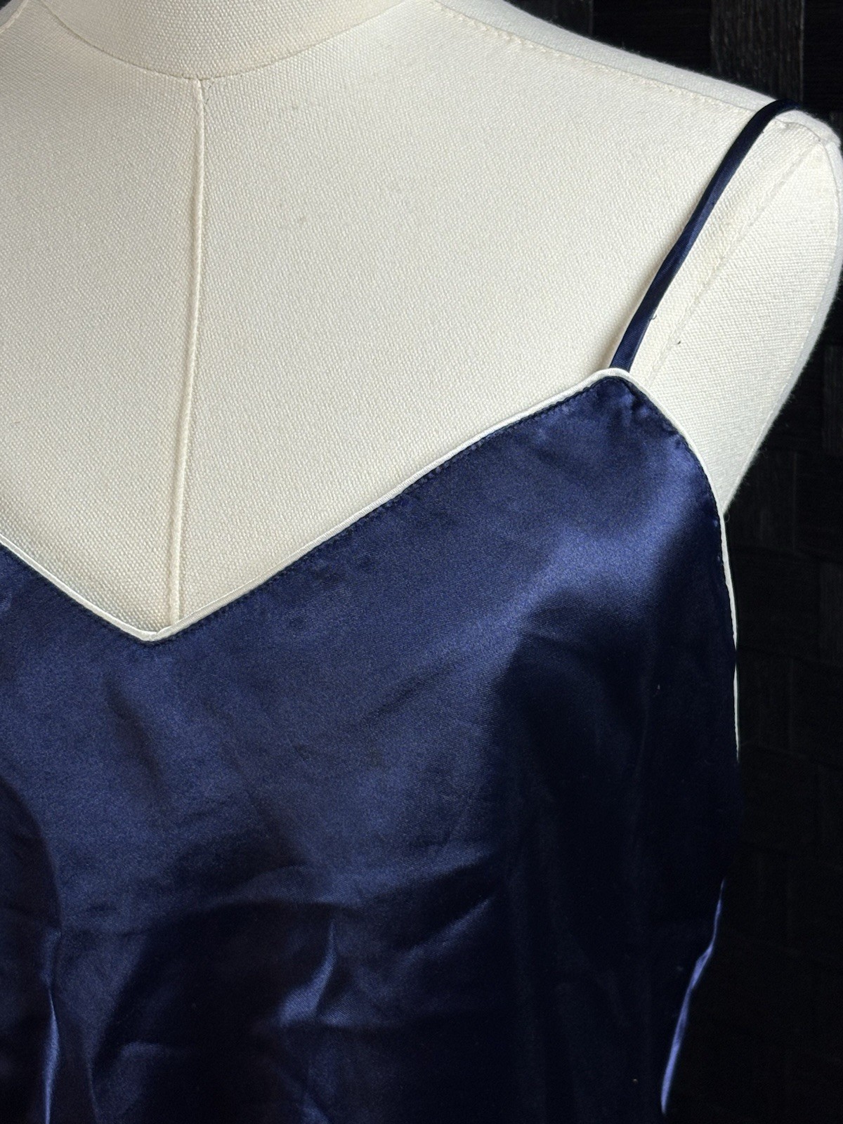 Dark Blue Satin Slip Dress Mini Boho Chic Sleeveless Sleep Solutions Size Large