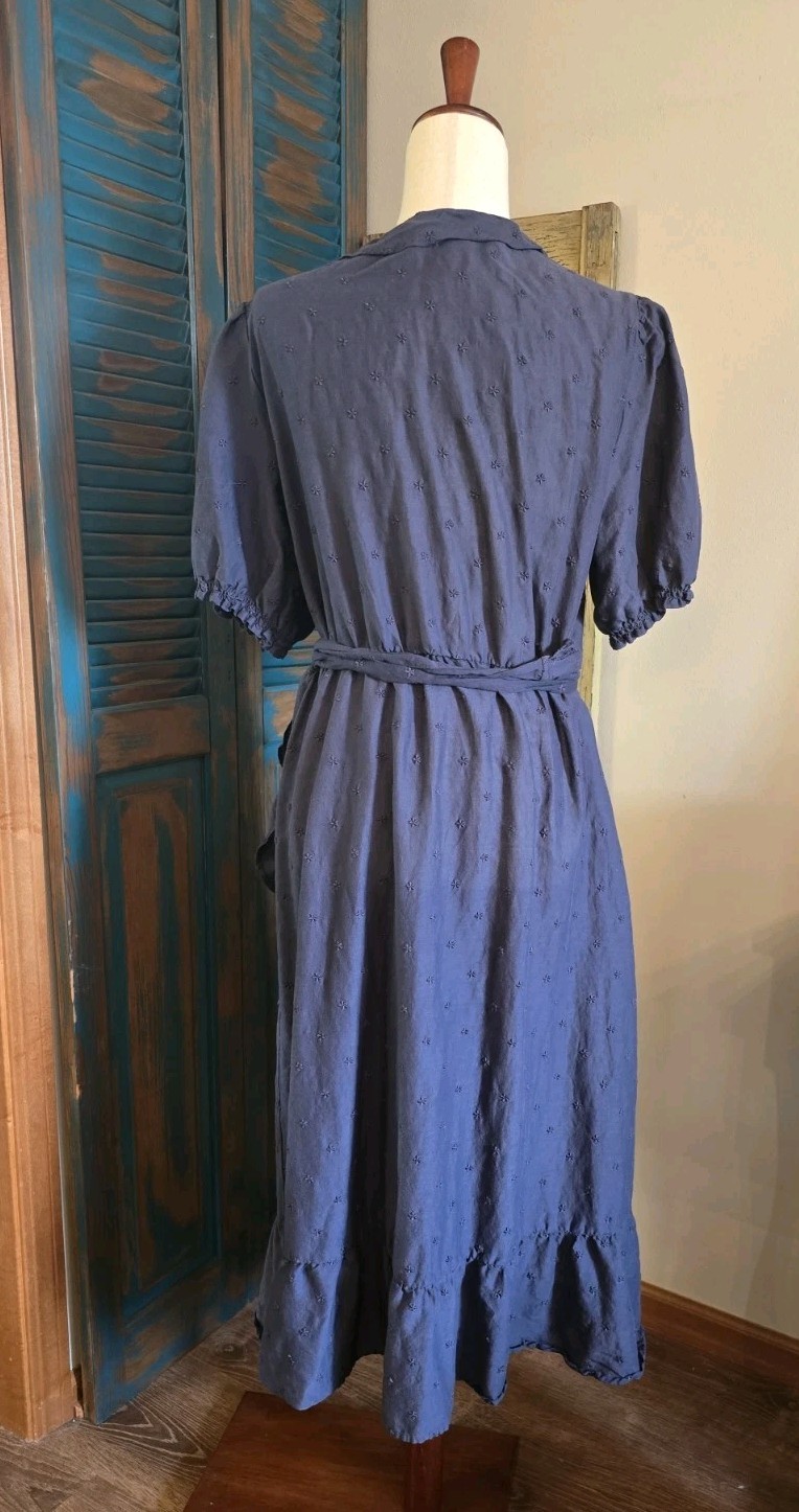 Old Navy Embroidered Floral Ruffle Hi-Low Wrap Dress Women XL Navy Puff Slv