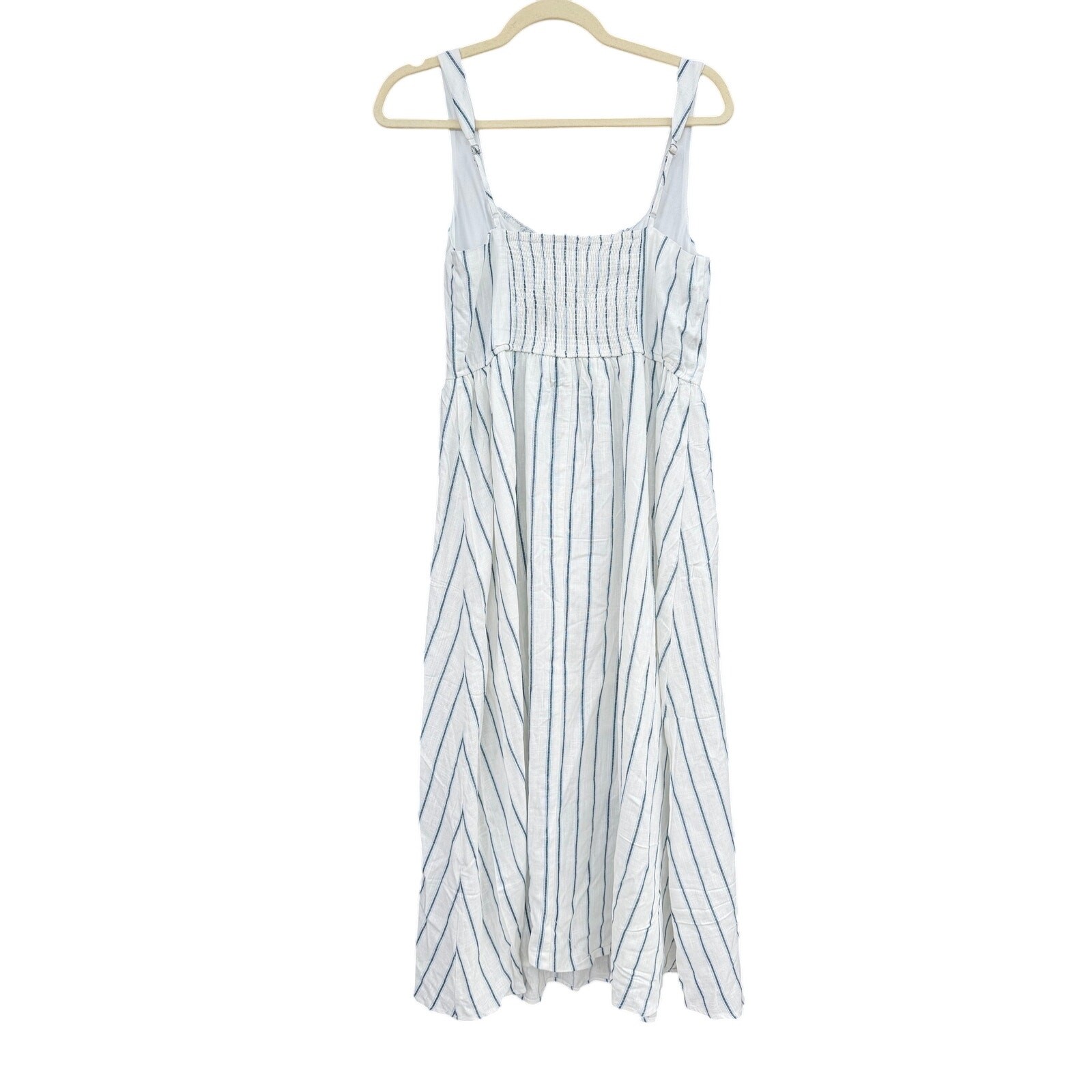 The Workshop Ella Stripe Midi Dress Front Hook Linen Blend Medium M NWT